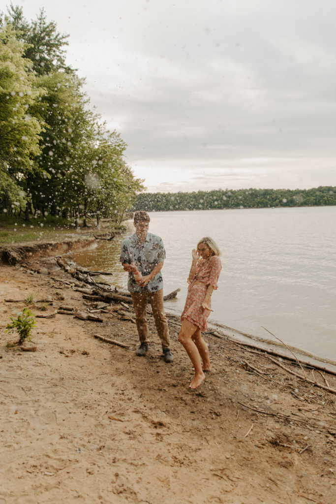 Poppin Champagne for Engagement Photography on Lake
