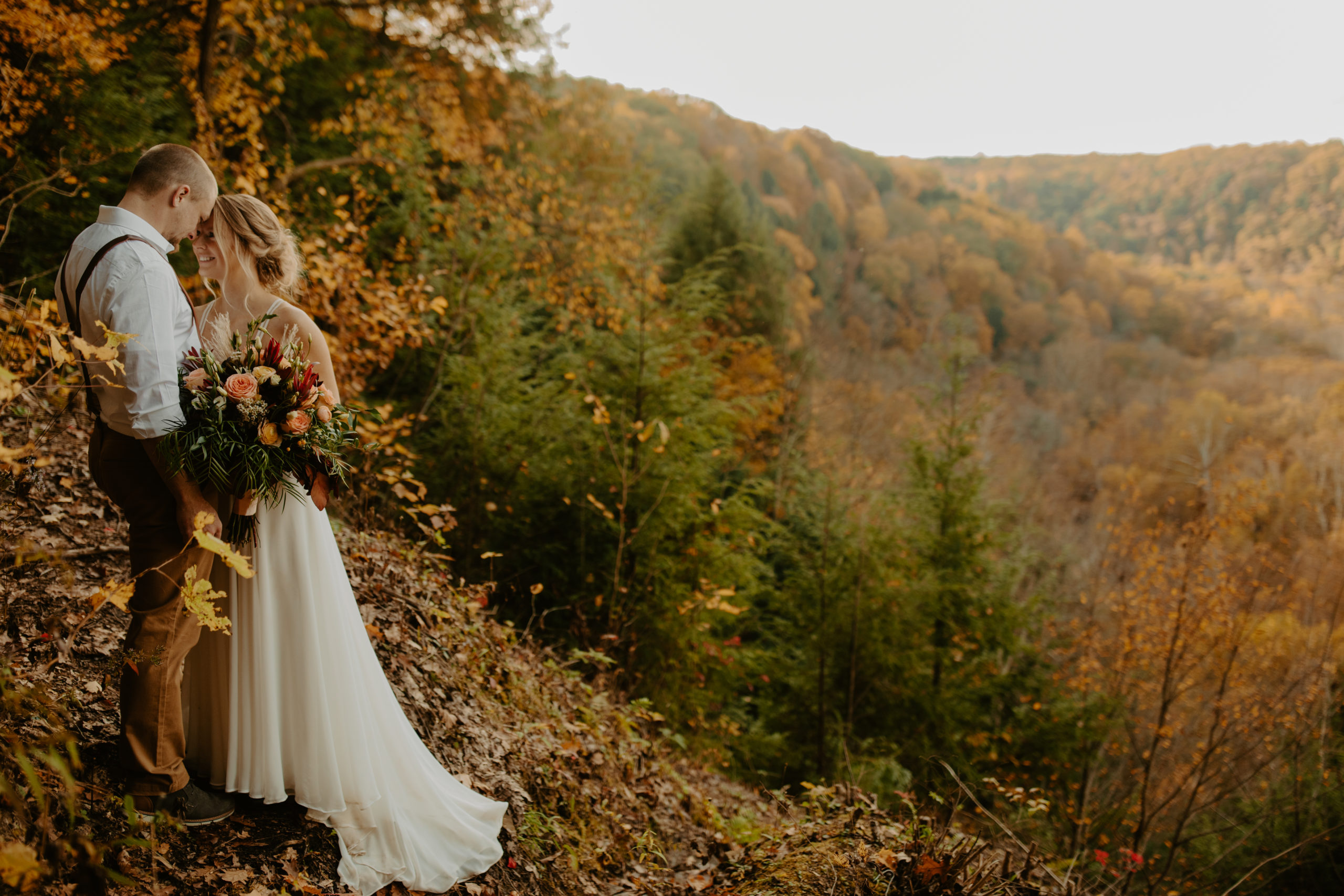 Eloping couple at Mohican State Park Lookout observation