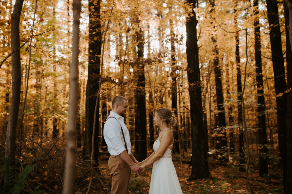 Eloping Couple in the forest of Mohican State Park, Exchanging vows outdoors