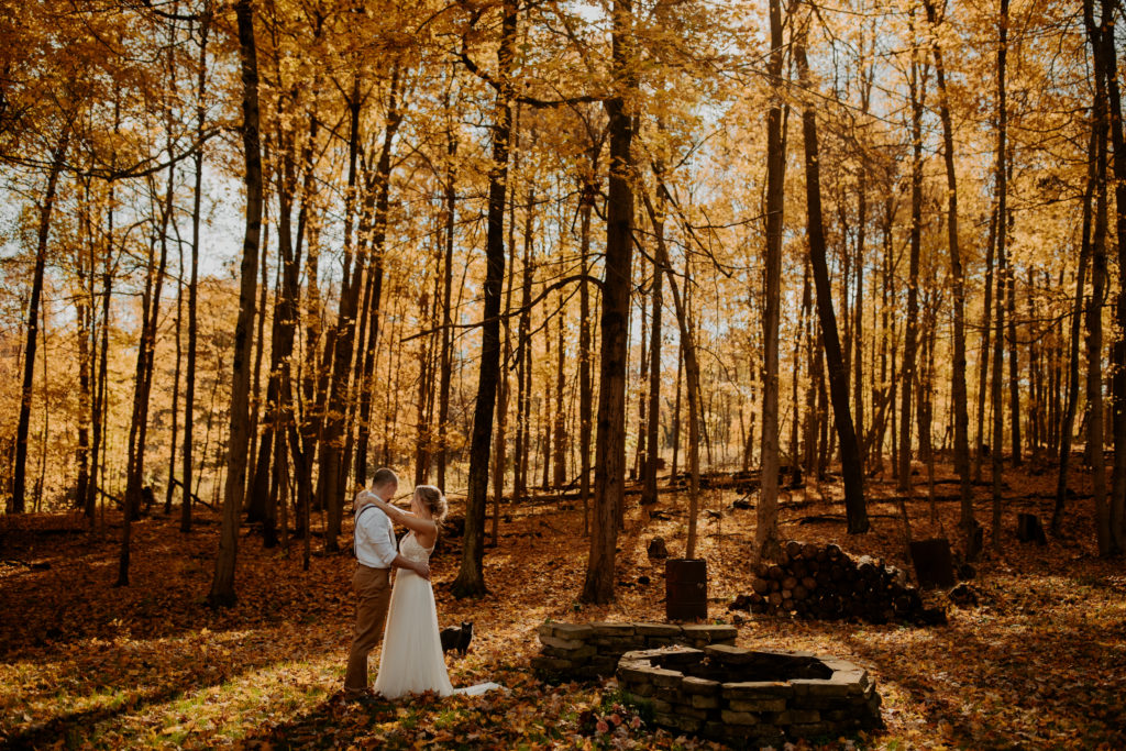 Eloping couple sharing dance at Mohican State Park in Ohio 