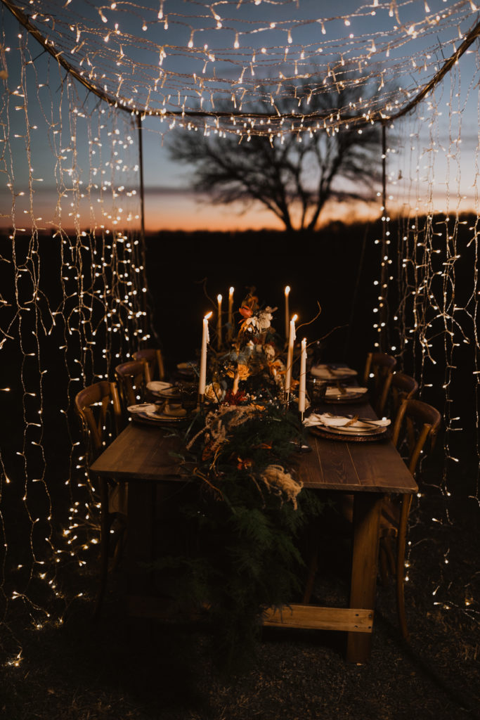 Sunset Reception table for a Forest Elopement or Microwedding