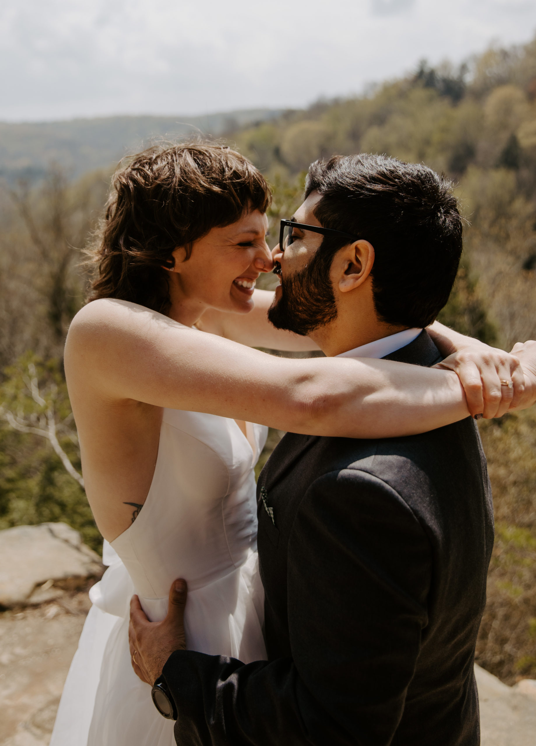 Happy Couple at their Conkle's hollow Elopement Cliffside