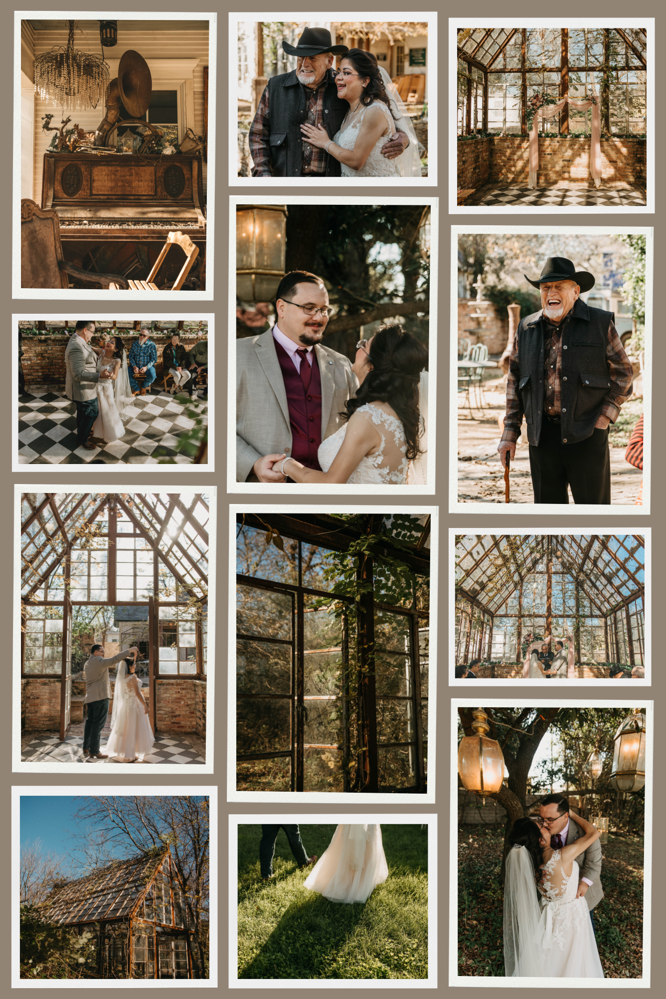 A photo collage of wedding photographs taken at the Sekrit Theater Austin. 