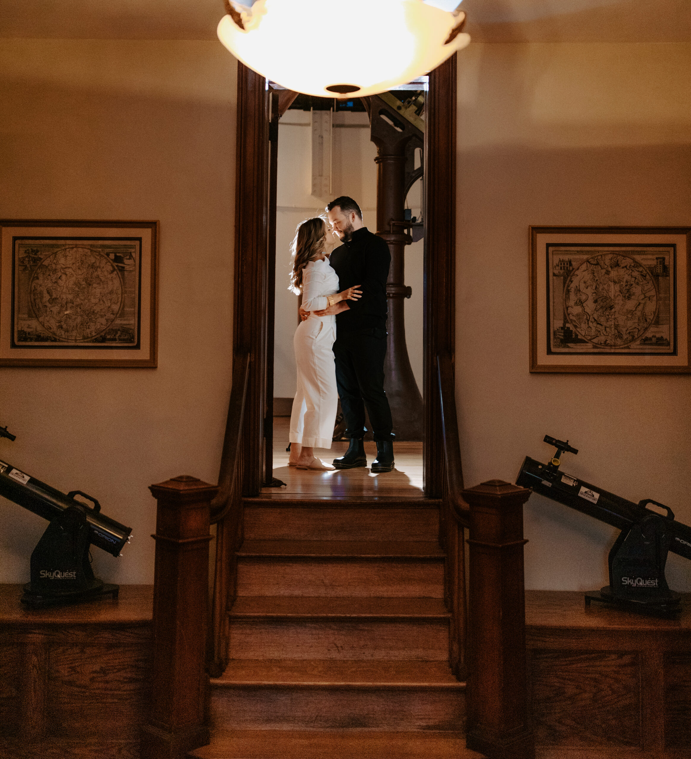 An engaged couple's night time portraits at the Cincinnati Observatory