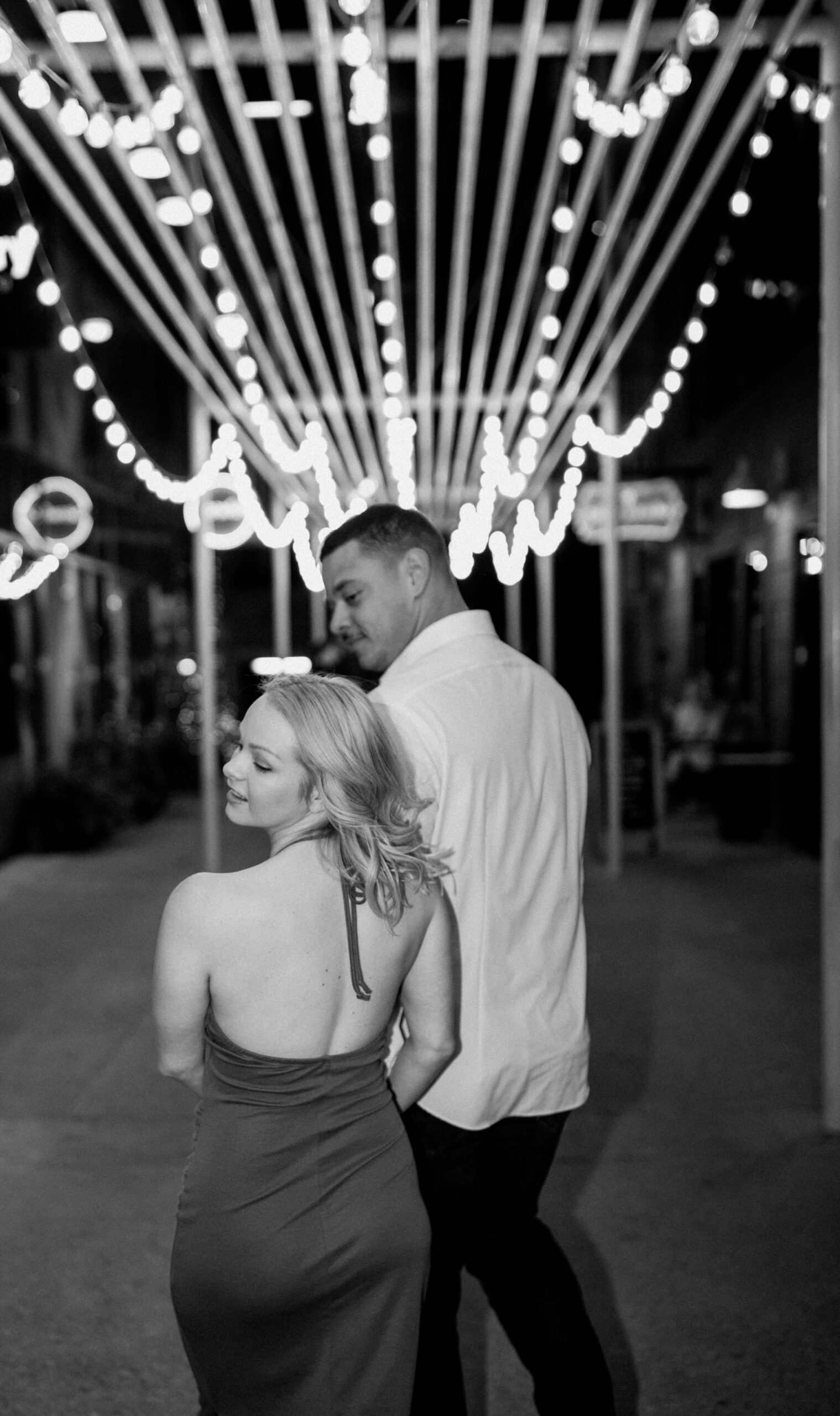 Downtown City Lights Couples Flash Photos on South Congress Avenue in Austin Texas. 