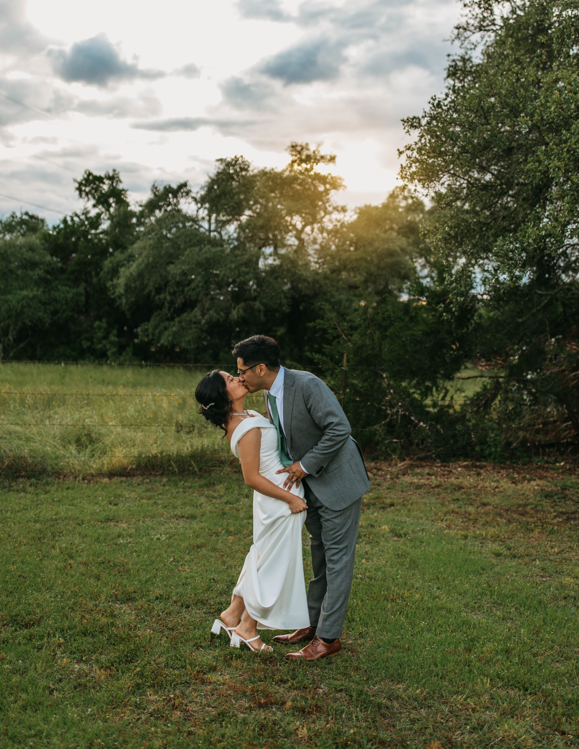 Sunset Wedding Photos in Austin Texas at Bear Creek Retreat. 
